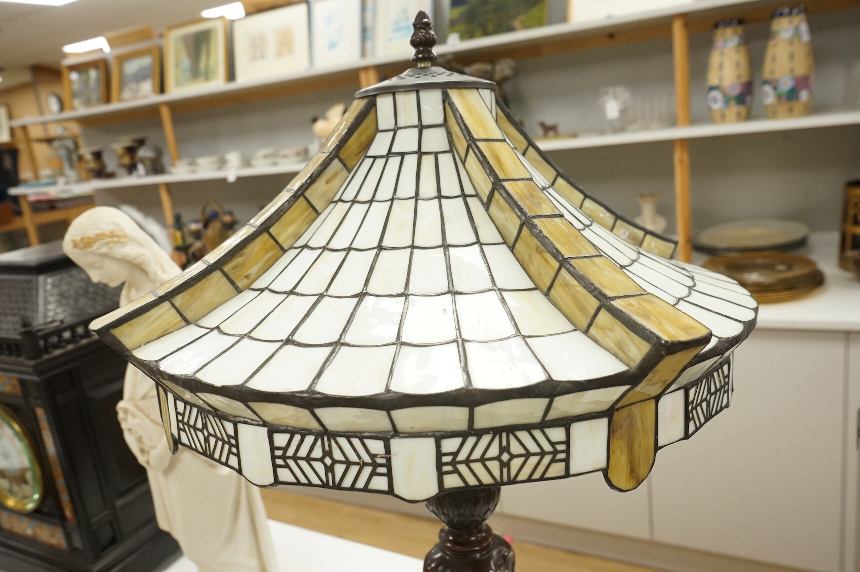 A bronze-effect Tiffany style leaded table lamp, 67cm high